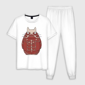 Мужская пижама хлопок с принтом Attack on Totoro в Екатеринбурге, 100% хлопок | брюки и футболка прямого кроя, без карманов, на брюках мягкая резинка на поясе и по низу штанин
 | anime | attack on titan | totoro | аниме | атака титанов | тоторо