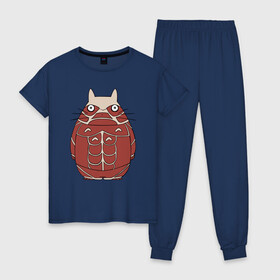 Женская пижама хлопок с принтом Attack on Totoro в Екатеринбурге, 100% хлопок | брюки и футболка прямого кроя, без карманов, на брюках мягкая резинка на поясе и по низу штанин | anime | attack on titan | totoro | аниме | атака титанов | тоторо