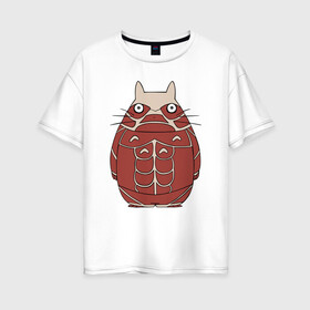 Женская футболка хлопок Oversize с принтом Attack on Totoro в Екатеринбурге, 100% хлопок | свободный крой, круглый ворот, спущенный рукав, длина до линии бедер
 | Тематика изображения на принте: anime | attack on titan | totoro | аниме | атака титанов | тоторо