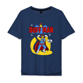 Мужская футболка хлопок Oversize с принтом DUFF MAN (Simpsons) в Екатеринбурге, 100% хлопок | свободный крой, круглый ворот, “спинка” длиннее передней части | 