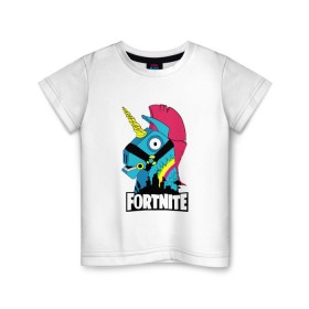 Детская футболка хлопок с принтом Fortnite в Екатеринбурге, 100% хлопок | круглый вырез горловины, полуприлегающий силуэт, длина до линии бедер | fn | fortnite | боец | бургер | гамбургер | единорог | игра | лошадь | на коне | радужный единорог | фн | форт | форт найт | фортнайт