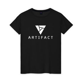 Женская футболка хлопок с принтом ARTIFACT DOTA 2 CARD GAME LOGO в Екатеринбурге, 100% хлопок | прямой крой, круглый вырез горловины, длина до линии бедер, слегка спущенное плечо | 