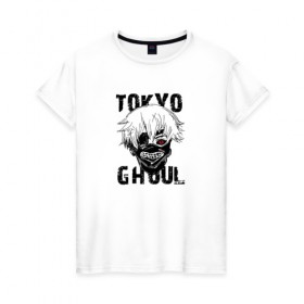 Женская футболка хлопок с принтом Токийский гуль в Екатеринбурге, 100% хлопок | прямой крой, круглый вырез горловины, длина до линии бедер, слегка спущенное плечо | anime | tokyo ghoul | гули | канеки кен | токийский гуль