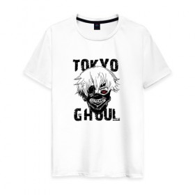 Мужская футболка хлопок с принтом Токийский гуль в Екатеринбурге, 100% хлопок | прямой крой, круглый вырез горловины, длина до линии бедер, слегка спущенное плечо. | anime | tokyo ghoul | гули | канеки кен | токийский гуль