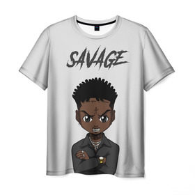 Мужская футболка 3D с принтом 21 Savage в Екатеринбурге, 100% полиэфир | прямой крой, круглый вырез горловины, длина до линии бедер | 21 savage | 21 дикарь