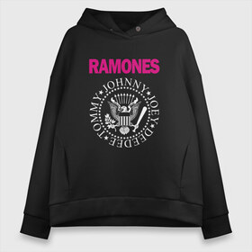 Женское худи Oversize хлопок с принтом ramones в Екатеринбурге, френч-терри — 70% хлопок, 30% полиэстер. Мягкий теплый начес внутри —100% хлопок | боковые карманы, эластичные манжеты и нижняя кромка, капюшон на магнитной кнопке | misfits | punk | ramones | панк | рок