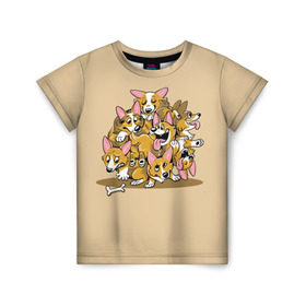 Детская футболка 3D с принтом Корги в Екатеринбурге, 100% гипоаллергенный полиэфир | прямой крой, круглый вырез горловины, длина до линии бедер, чуть спущенное плечо, ткань немного тянется | corgi | dog | dogs | корги | пес | порода | собака | щенки | щенок