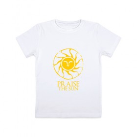 Детская футболка хлопок с принтом PRAISE THE SUN в Екатеринбурге, 100% хлопок | круглый вырез горловины, полуприлегающий силуэт, длина до линии бедер | dark souls | praise the sun | дарк соулс | темные души