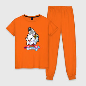 Женская пижама хлопок с принтом Rocket bunny в Екатеринбурге, 100% хлопок | брюки и футболка прямого кроя, без карманов, на брюках мягкая резинка на поясе и по низу штанин | 240sx | bunny | nissan | rocket | toyota | кролик | ниссан | тойота
