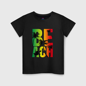 Детская футболка хлопок с принтом Beach в Екатеринбурге, 100% хлопок | круглый вырез горловины, полуприлегающий силуэт, длина до линии бедер | летние | летняя | лето | маорская | море | морские | на море | отдых | отпуск | пальмы | пляж | черепаха