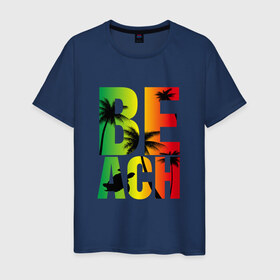 Мужская футболка хлопок с принтом Beach в Екатеринбурге, 100% хлопок | прямой крой, круглый вырез горловины, длина до линии бедер, слегка спущенное плечо. | летние | летняя | лето | маорская | море | морские | на море | отдых | отпуск | пальмы | пляж | черепаха
