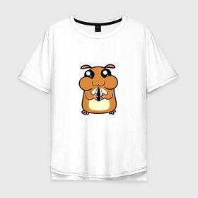 Мужская футболка хлопок Oversize с принтом Хомячок в Екатеринбурге, 100% хлопок | свободный крой, круглый ворот, “спинка” длиннее передней части | арт | животные | милые | хомяк | хомячок | щекастик