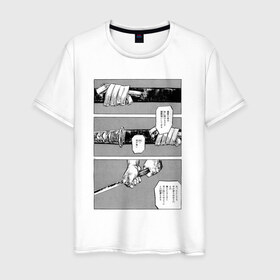 Мужская футболка хлопок с принтом манга в Екатеринбурге, 100% хлопок | прямой крой, круглый вырез горловины, длина до линии бедер, слегка спущенное плечо. | анме | катана . меч | комикс | манга | ножны | самурай | япония
