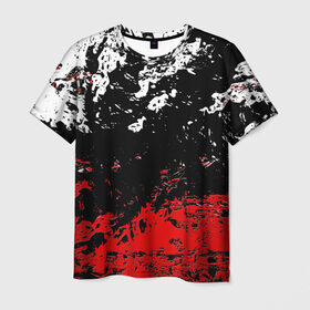 Мужская футболка 3D с принтом БРЫЗГИ КРАСОК в Екатеринбурге, 100% полиэфир | прямой крой, круглый вырез горловины, длина до линии бедер | black.white | dirty | paints | red | texture | белый | брызги | грязный | краски | красный | текстура | черный