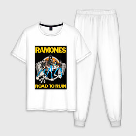 Мужская пижама хлопок с принтом ramones в Екатеринбурге, 100% хлопок | брюки и футболка прямого кроя, без карманов, на брюках мягкая резинка на поясе и по низу штанин
 | punk | ramones | rock