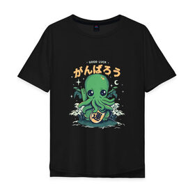 Мужская футболка хлопок Oversize с принтом Ктулху в Екатеринбурге, 100% хлопок | свободный крой, круглый ворот, “спинка” длиннее передней части | octopus | ктулху | лавкрафт | осьминог