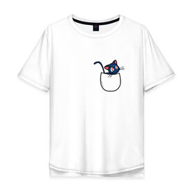 Мужская футболка хлопок Oversize с принтом Кот в кармане в Екатеринбурге, 100% хлопок | свободный крой, круглый ворот, “спинка” длиннее передней части | cat | кот . котэ | котик | сейлор мун