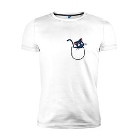 Мужская футболка премиум с принтом Кот в кармане в Екатеринбурге, 92% хлопок, 8% лайкра | приталенный силуэт, круглый вырез ворота, длина до линии бедра, короткий рукав | cat | кот . котэ | котик | сейлор мун
