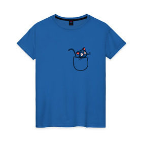 Женская футболка хлопок с принтом Кот в кармане в Екатеринбурге, 100% хлопок | прямой крой, круглый вырез горловины, длина до линии бедер, слегка спущенное плечо | cat | кот . котэ | котик | сейлор мун