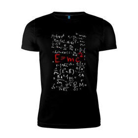 Мужская футболка премиум с принтом E=MC2 в Екатеринбурге, 92% хлопок, 8% лайкра | приталенный силуэт, круглый вырез ворота, длина до линии бедра, короткий рукав | Тематика изображения на принте: e mc 2 | emc 2 | school | знаменитые формулы | физика | формулы | школа | эйнштейн