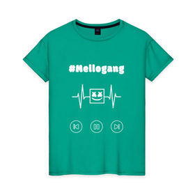 Женская футболка хлопок с принтом Mellogang в Екатеринбурге, 100% хлопок | прямой крой, круглый вырез горловины, длина до линии бедер, слегка спущенное плечо | Тематика изображения на принте: 