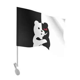 Флаг для автомобиля с принтом MONOKUMA в Екатеринбурге, 100% полиэстер | Размер: 30*21 см | anime | bear | black  white | minomi | monokuma | pink | rabbit | school | аниме | главарь | миноми | монокума | черно белый | школа