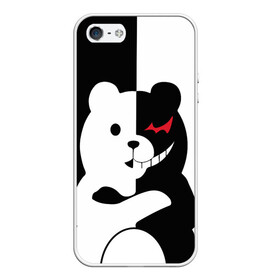 Чехол для iPhone 5/5S матовый с принтом MONOKUMA в Екатеринбурге, Силикон | Область печати: задняя сторона чехла, без боковых панелей | anime | bear | black  white | minomi | monokuma | pink | rabbit | school | аниме | главарь | миноми | монокума | черно белый | школа