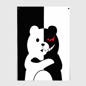 Постер с принтом MONOKUMA в Екатеринбурге, 100% бумага
 | бумага, плотность 150 мг. Матовая, но за счет высокого коэффициента гладкости имеет небольшой блеск и дает на свету блики, но в отличии от глянцевой бумаги не покрыта лаком | anime | bear | black  white | minomi | monokuma | pink | rabbit | school | аниме | главарь | миноми | монокума | черно белый | школа