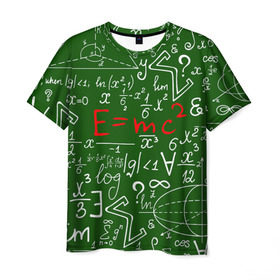 Мужская футболка 3D с принтом ФОРМУЛЫ ФИЗИКА в Екатеринбурге, 100% полиэфир | прямой крой, круглый вырез горловины, длина до линии бедер | e mc 2 | emc 2 | school | знаменитые формулы | физика | формулы | школа | эйнштейн