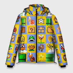 Мужская зимняя куртка 3D с принтом Super Mario Pop art в Екатеринбурге, верх — 100% полиэстер; подкладка — 100% полиэстер; утеплитель — 100% полиэстер | длина ниже бедра, свободный силуэт Оверсайз. Есть воротник-стойка, отстегивающийся капюшон и ветрозащитная планка. 

Боковые карманы с листочкой на кнопках и внутренний карман на молнии. | Тематика изображения на принте: bros | donkey kong | mario | super | игра | марио | офф | спин | супер | тоад