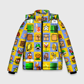 Зимняя куртка для мальчиков 3D с принтом Super Mario Pop art в Екатеринбурге, ткань верха — 100% полиэстер; подклад — 100% полиэстер, утеплитель — 100% полиэстер | длина ниже бедра, удлиненная спинка, воротник стойка и отстегивающийся капюшон. Есть боковые карманы с листочкой на кнопках, утяжки по низу изделия и внутренний карман на молнии. 

Предусмотрены светоотражающий принт на спинке, радужный светоотражающий элемент на пуллере молнии и на резинке для утяжки | Тематика изображения на принте: bros | donkey kong | mario | super | игра | марио | офф | спин | супер | тоад