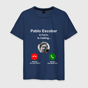Мужская футболка хлопок с принтом Escobar в Екатеринбурге, 100% хлопок | прямой крой, круглый вырез горловины, длина до линии бедер, слегка спущенное плечо. | Тематика изображения на принте: escobar | loving pablo | прикол | эскобар | юмор