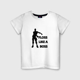 Детская футболка хлопок с принтом Floss like a boss в Екатеринбурге, 100% хлопок | круглый вырез горловины, полуприлегающий силуэт, длина до линии бедер | Тематика изображения на принте: dance | floss like a boss | fortnite | swag | thebackpackkid | танец