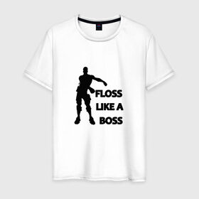 Мужская футболка хлопок с принтом Floss like a boss в Екатеринбурге, 100% хлопок | прямой крой, круглый вырез горловины, длина до линии бедер, слегка спущенное плечо. | dance | floss like a boss | fortnite | swag | thebackpackkid | танец