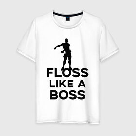 Мужская футболка хлопок с принтом Floss like a boss в Екатеринбурге, 100% хлопок | прямой крой, круглый вырез горловины, длина до линии бедер, слегка спущенное плечо. | dance | floss like a boss | fortnite | swag | thebackpackkid | танец