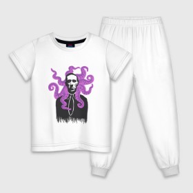 Детская пижама хлопок с принтом Лавкрафт в Екатеринбурге, 100% хлопок |  брюки и футболка прямого кроя, без карманов, на брюках мягкая резинка на поясе и по низу штанин
 | cthulhu | cthulhu fhtagn | lovecraft | ктулху | лавкрафт