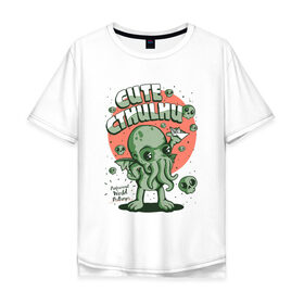 Мужская футболка хлопок Oversize с принтом Ктулху в Екатеринбурге, 100% хлопок | свободный крой, круглый ворот, “спинка” длиннее передней части | cthulhu | cthulhu fhtagn | lovecraft | ктулху | лавкрафт