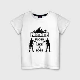 Детская футболка хлопок с принтом Floss like a boss в Екатеринбурге, 100% хлопок | круглый вырез горловины, полуприлегающий силуэт, длина до линии бедер | Тематика изображения на принте: dance | floss like a boss | fortnite | swag | танец