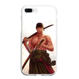 Чехол для iPhone 7Plus/8 Plus матовый с принтом One Piece - Zoro в Екатеринбурге, Силикон | Область печати: задняя сторона чехла, без боковых панелей | большой | ван | воин | катана | куш | меч | пираты | пис | самурай