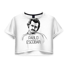 Женская футболка 3D укороченная с принтом Pablo Escobar в Екатеринбурге, 100% полиэстер | круглая горловина, длина футболки до линии талии, рукава с отворотами | escobar | loving pablo | эскобар