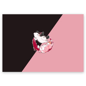 Поздравительная открытка с принтом MONOKUMA X MONOMI в Екатеринбурге, 100% бумага | плотность бумаги 280 г/м2, матовая, на обратной стороне линовка и место для марки
 | anime | bear | black  white | danganronpa | kurokuma | monodam | monokuma | monomi | monotaro | pink | rabbit | school | shirokuma | аниме | главарь | мoноми | монокума | черно белый | школа