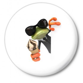 Значок с принтом Агент легушач в Екатеринбурге,  металл | круглая форма, металлическая застежка в виде булавки | агент | легушач | лягушка | мороженное