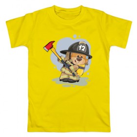 Мужская футболка хлопок с принтом Пожарник в Екатеринбурге, 100% хлопок | прямой крой, круглый вырез горловины, длина до линии бедер, слегка спущенное плечо. | 