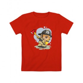 Детская футболка хлопок с принтом Пожарник в Екатеринбурге, 100% хлопок | круглый вырез горловины, полуприлегающий силуэт, длина до линии бедер | 