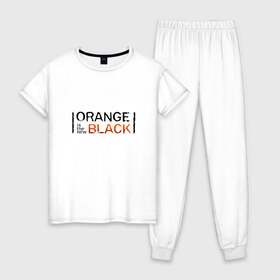 Женская пижама хлопок с принтом Orange Is the New Black в Екатеринбурге, 100% хлопок | брюки и футболка прямого кроя, без карманов, на брюках мягкая резинка на поясе и по низу штанин | orange is the new black | оранжевый  хит сезона