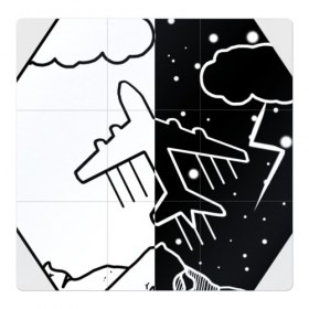 Магнитный плакат 3Х3 с принтом Daynight flying в Екатеринбурге, Полимерный материал с магнитным слоем | 9 деталей размером 9*9 см | plane | горы | космос | минимализм | небо | облака | природа | самолёт