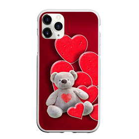 Чехол для iPhone 11 Pro Max матовый с принтом Мишка с сердечками в Екатеринбурге, Силикон |  | Тематика изображения на принте: девушкам | игрушка | любовь | медведь | мишка | плюшевый | сердечко | сердце
