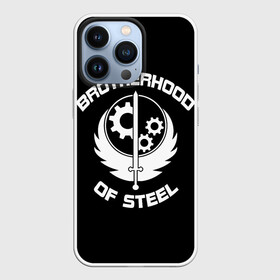 Чехол для iPhone 13 Pro с принтом БРАТСТВО СТАЛИ в Екатеринбурге,  |  | 101 | 111 | 76 | bethesda | brotherhood of steel | fallout | outcast | vault | war | братство стали | бункер | война | постапокалипсис | убежище | фолаут | фоллаут