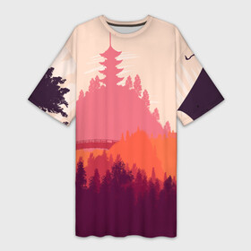 Платье-футболка 3D с принтом Firewatch в Екатеринбурге,  |  | campo santo | firewatch | арт | вечер | вид | горы | закат | игра | лес | озеро | олень | пейзаж | пожарный дозор | солнце | холмы