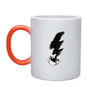 Кружка хамелеон с принтом Черный кофе в Екатеринбурге, керамика | меняет цвет при нагревании, емкость 330 мл | арт | брызги | завтрак | капли | кофе | молния | напиток | черный кофе
